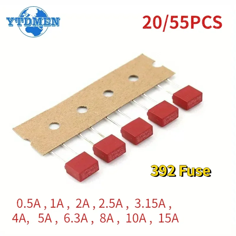 20pcs 55pcs 392 Square Fuse 250V Slow Blow Fuses Assortment Kit T0.5A T1A  T2A  T2.5A  T3.15A  T4A T5A  T6.3A  T8A T10A T15A