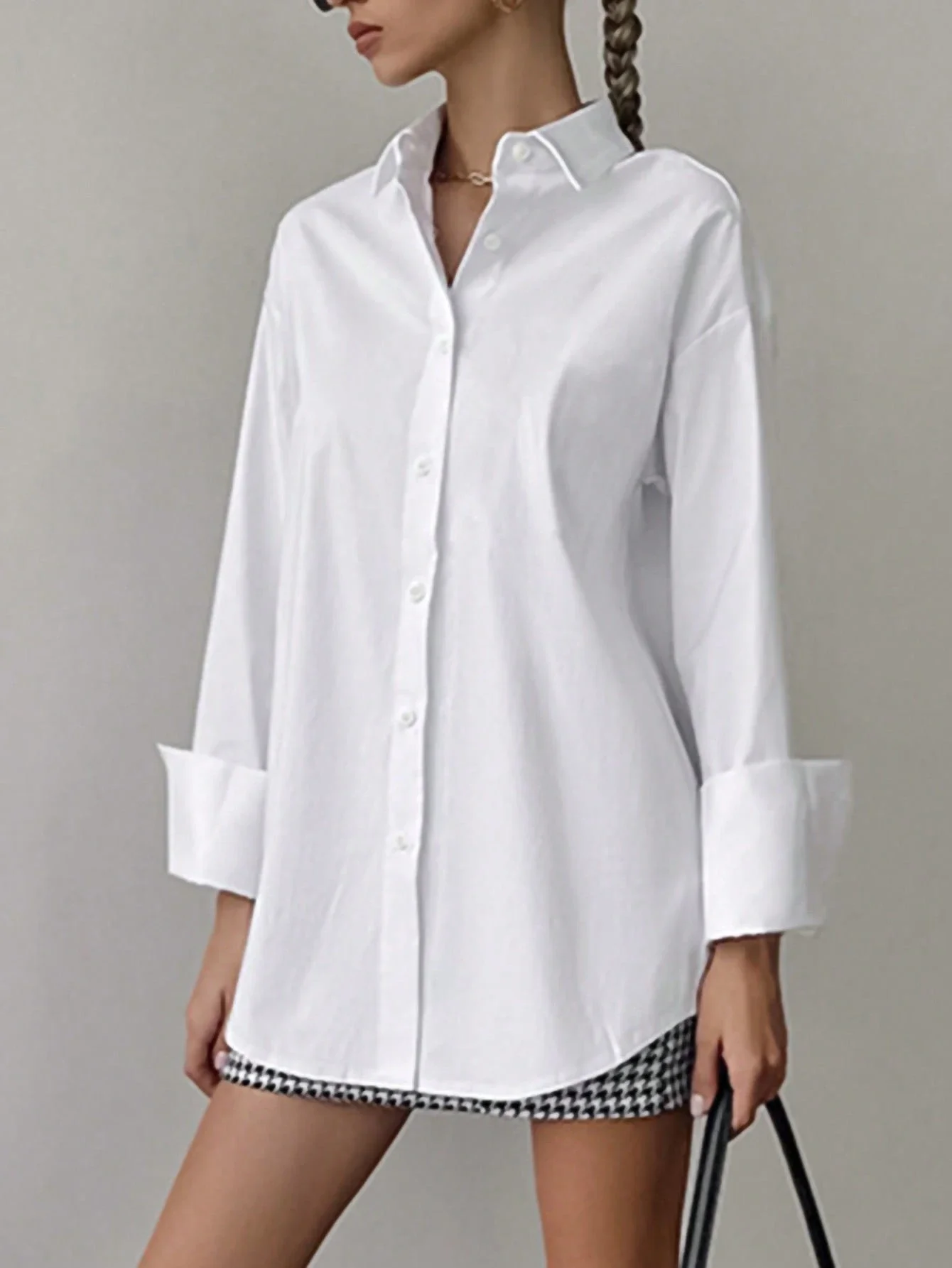 

Women Turn-Down Collar Long Sleeve Loose Casual Blouse White Spring