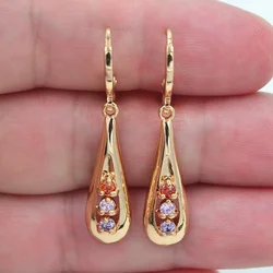 Fashion Gold Color Rainbow CZ Women Long Teardrop Dangle Earrings Jewelry