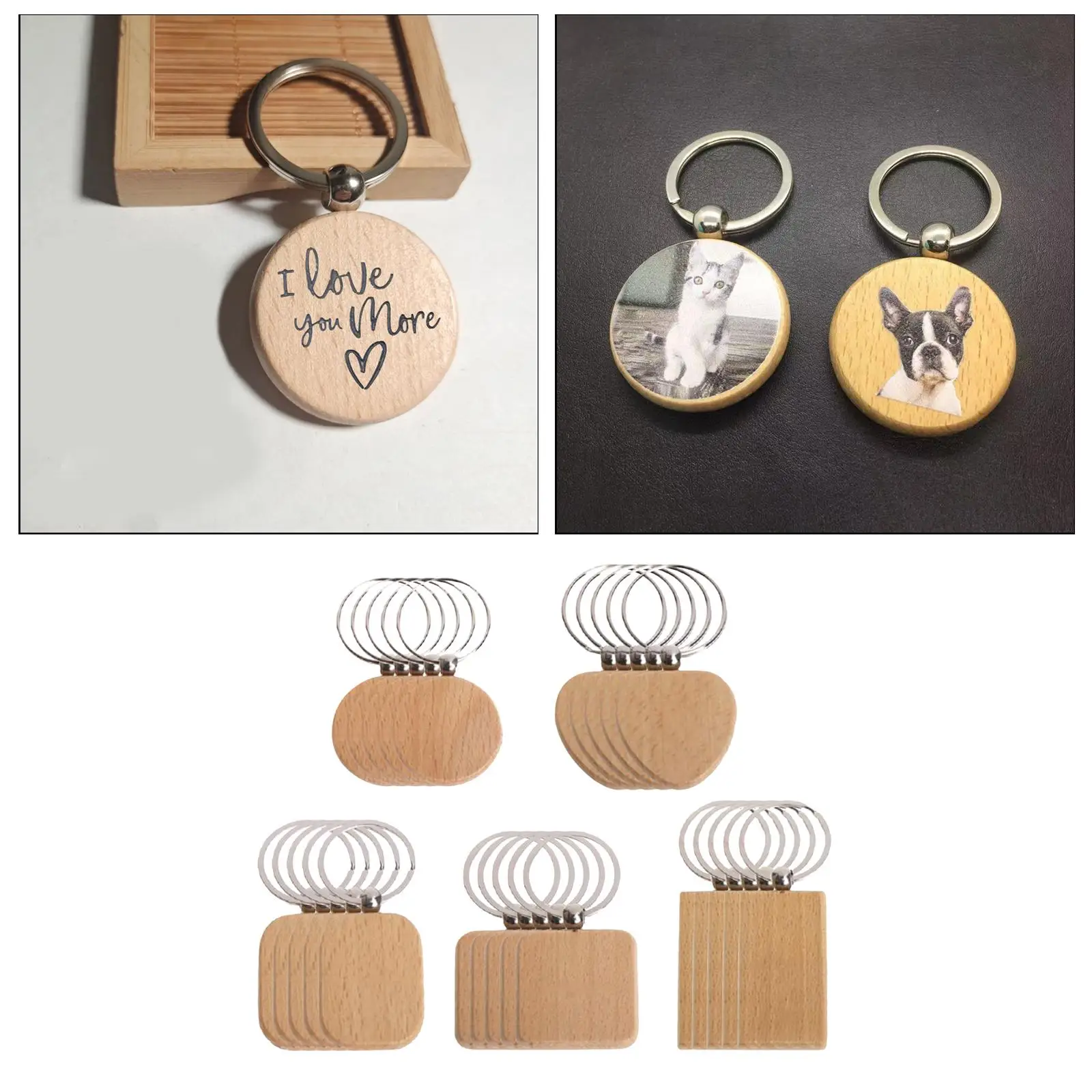 100pcs Wood Slices Keychain, Unfinished Predrilled Log Discs, Round Blank