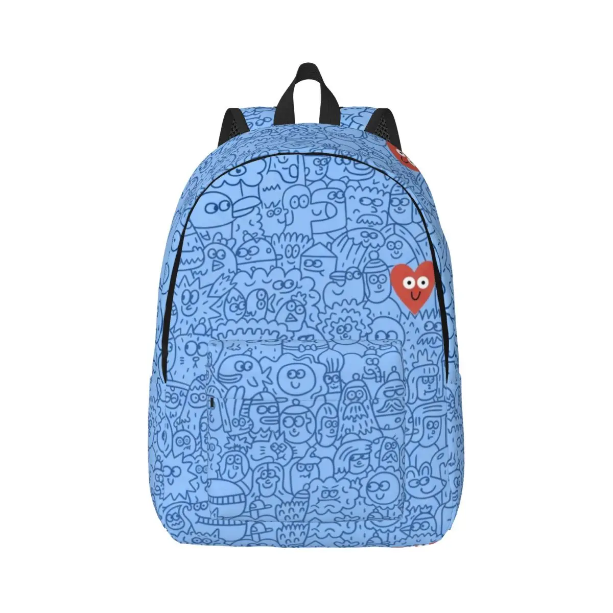 Manga Aesthetic Backpack Allover Character Doodle Y2K Cute Light Blue Navy Red Casual Daypack for School Daily Convention Sweet