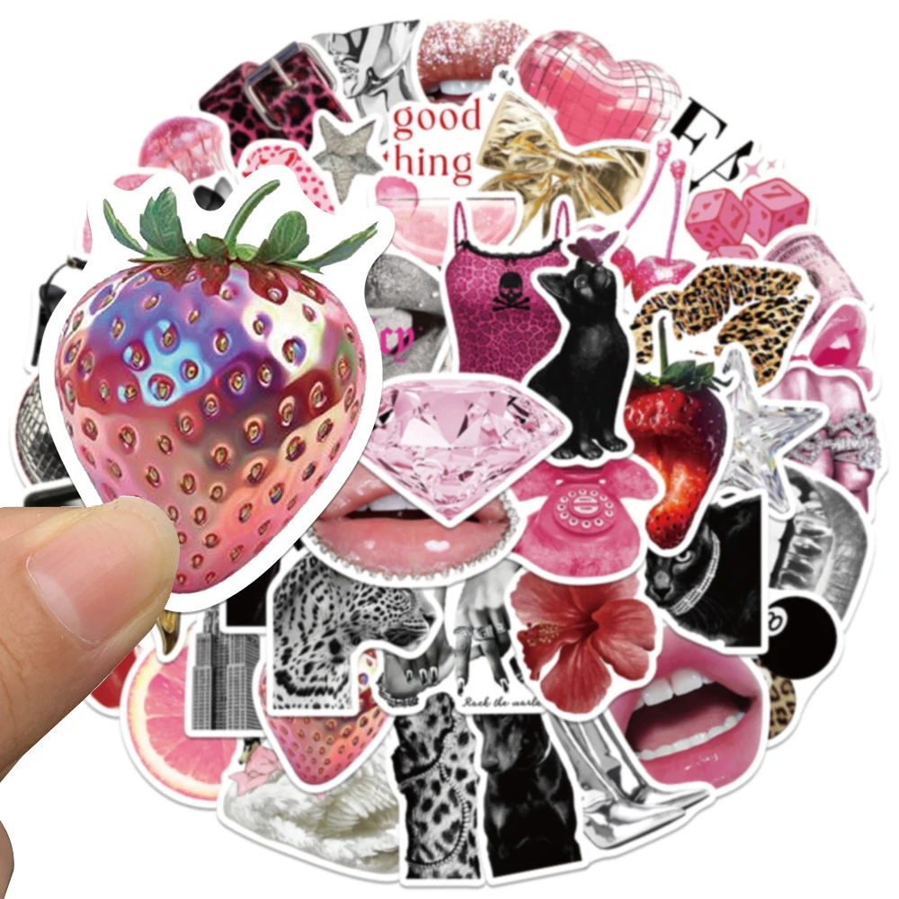 10/30/50 Stück Kunstvolle Rosa Punk Cartoon Aufkleber Y2K Retro Dekorative Aufkleber für Handyhülle Tagebuch Laptop Coole Sticker-Packs