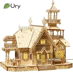 3D Wooden Puzzle Villa House Royal Castle with Light Assembly Toy Kid Adult DIY Model Kits Desk Decoration for Gift