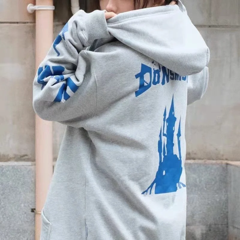 Brief druck Reiß verschluss Hoodie für Frauen Männer y2k Sweatshirt Jacke 90er Jahre Vintage Cardigan Hoody Streetwear Grunge ästhetische Kleidung