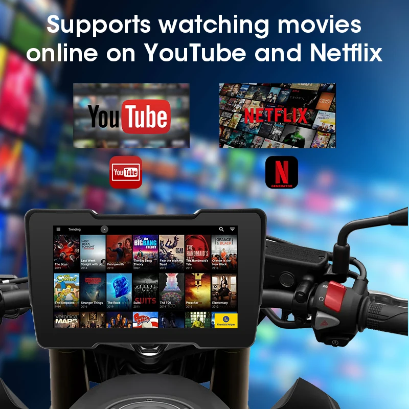 نظام تحديد المواقع المحمول 7 بوصة للدراجات النارية DVR Carplay يدعم Youtube Netflix Tiktok GooglePlay اللاسلكي Android Auto BT GPS Navigation