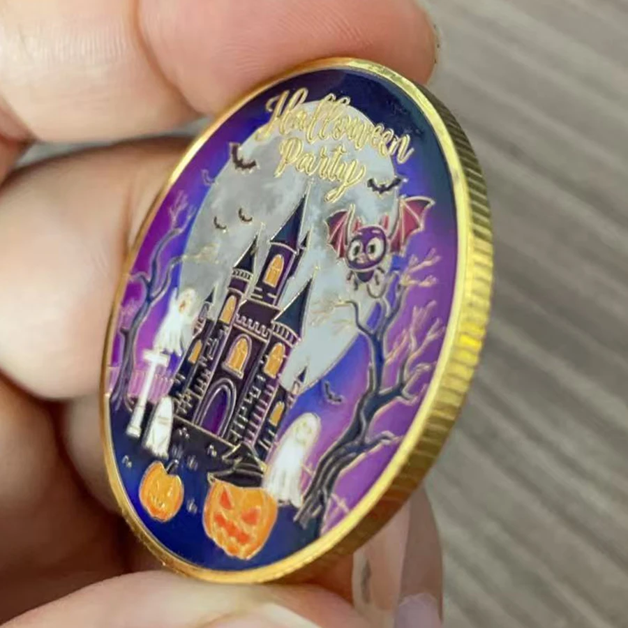 سعيد هالوين الذهب عملة العظام سحر التحدي عملة مخيف الزينة ميدالية تذكارية في الكبسولة هدية تذكارية #4