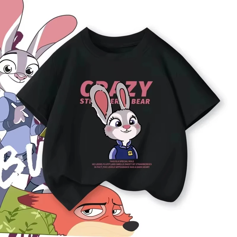Zootopia تي شيرت ملابس الصيف للأطفال جودي نيك التعاون قصيرة الأكمام الفتيان والفتيات نصف كم المتضخم تي شيرت #1