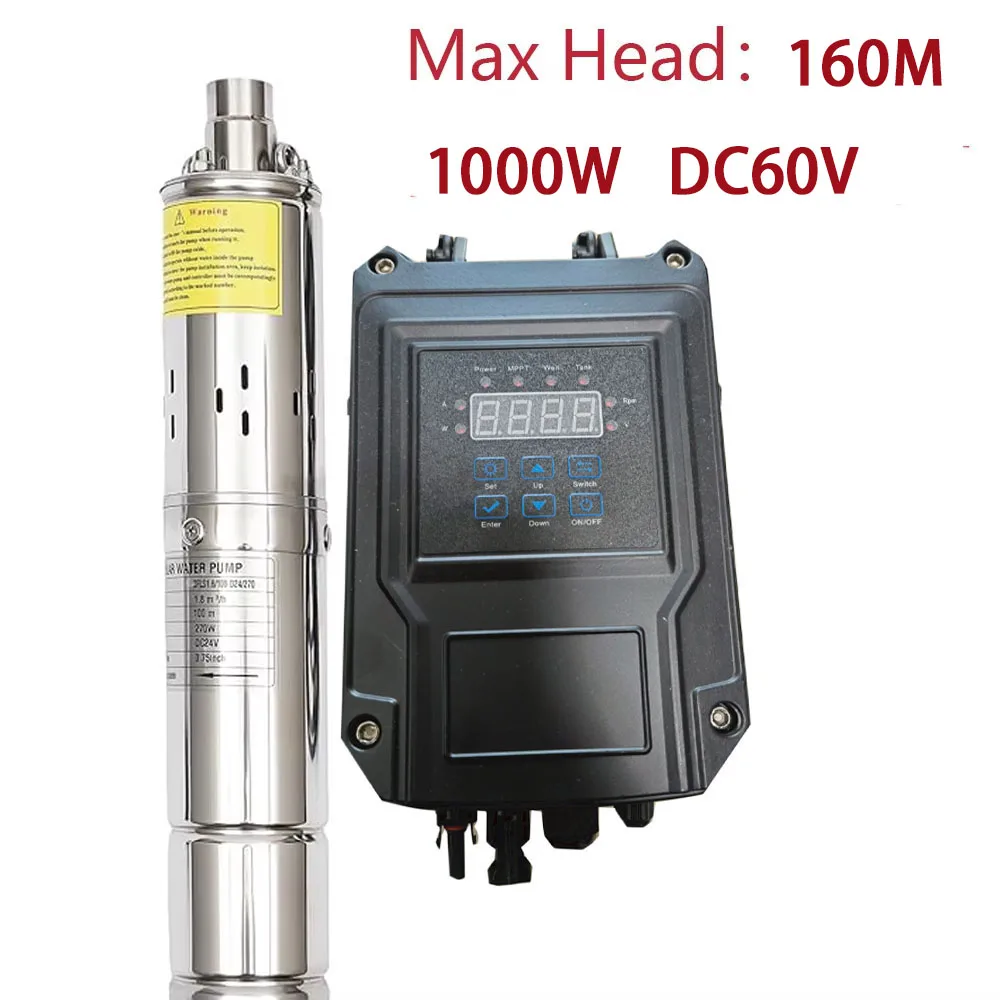 750W-1200W Max Head 180M Solar DC Drilling Well Pump Max Flow Rate 2850r/min Stainless Steel Brushless Solar Submersible Pump