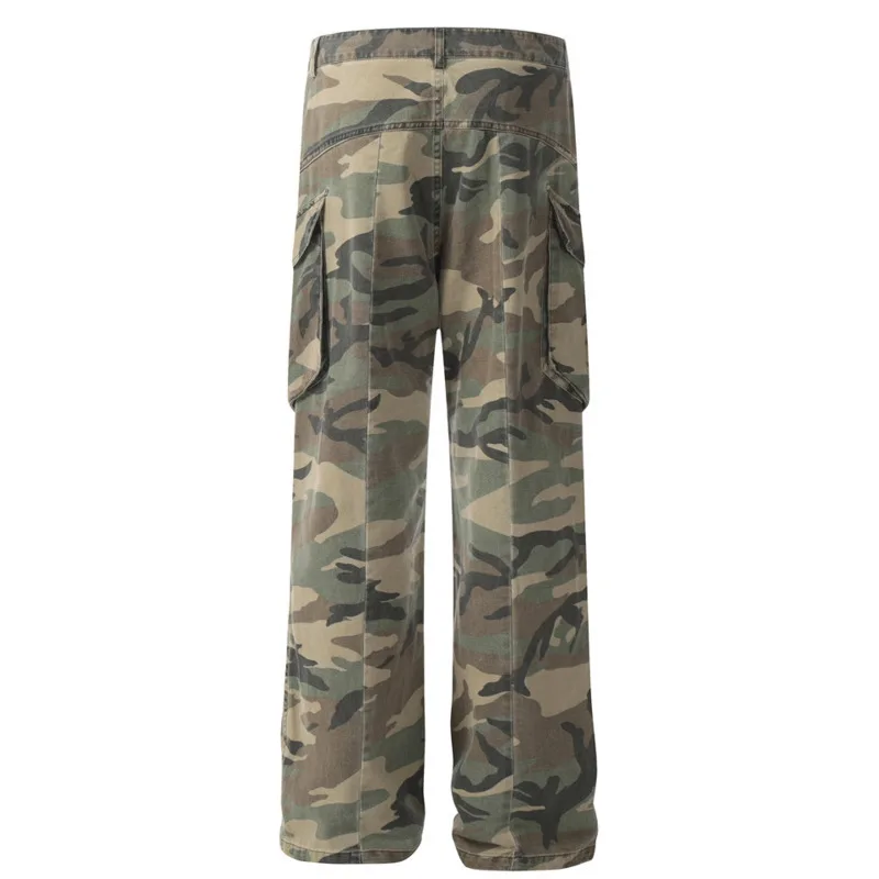 Men's American Street Trendy Split Splicing Pocket Design Sense Sports Loose Outdoor Camouflage workwear Straight Pants DC-C812