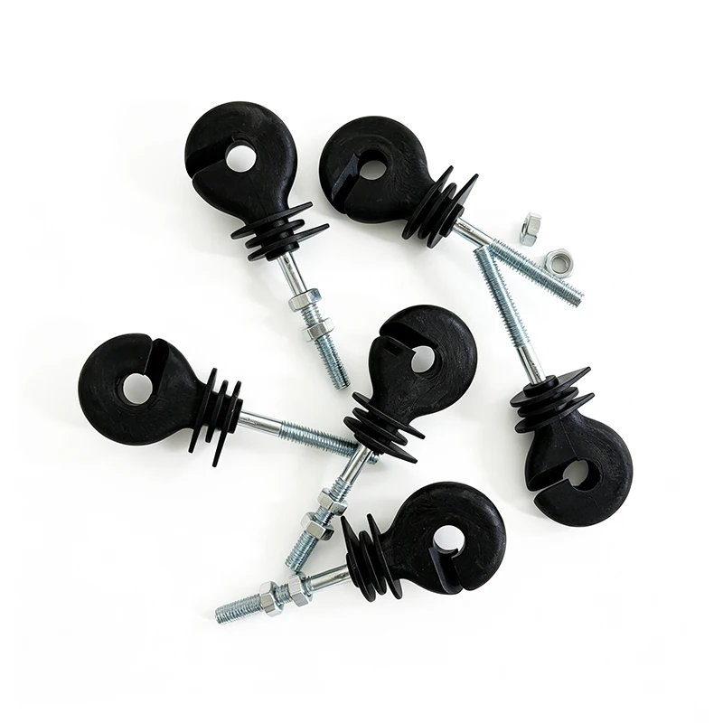 20 Pcs Threaded Electric Fence Insulators Black Flat Nut Ring Metal Post Insulators for Livestock Cattle Horse Farm Fencing Wire