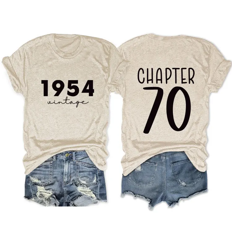 

Summer crewneck women's casual T-shirt chapter 70 1954 vintage print new fashion short sleeve top with all the trend pullover