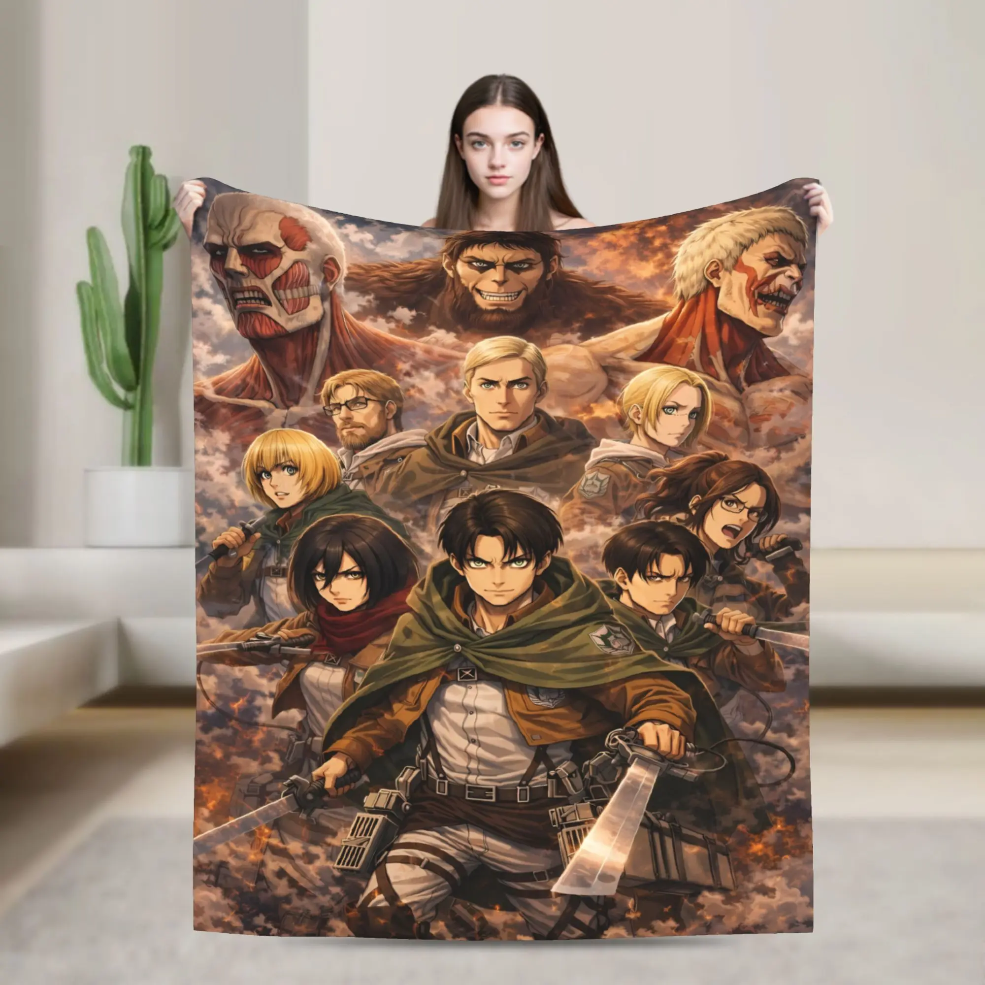 Anime Attacks on Titan Flannel Blankets Winter  Soft Durable Throw Blanket for Child Outdoor Print Bedspread Sofa Bed Cover