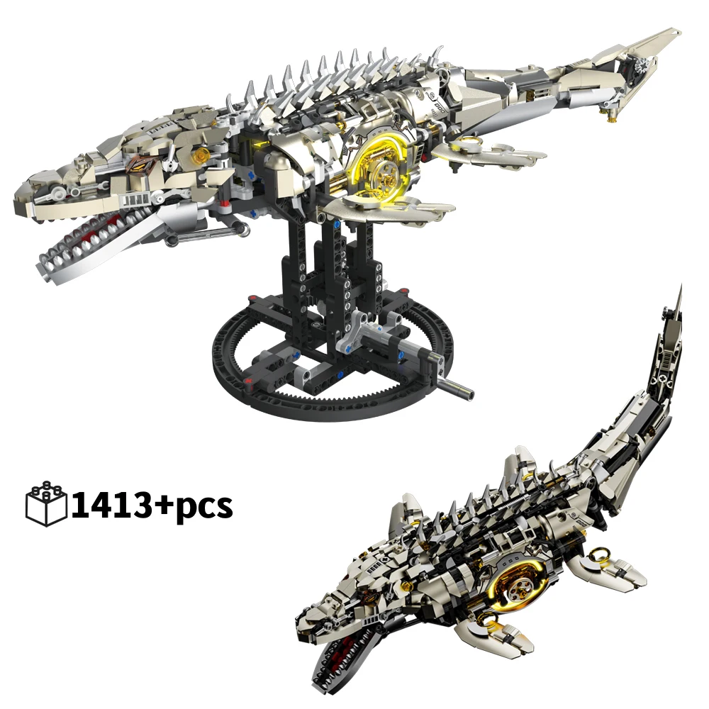 

Mechanical Mosasaurus Model Sea Dragon Building Blocks MOC linkage Assembly Bricks DIY tabletop decorations Christmas gifts