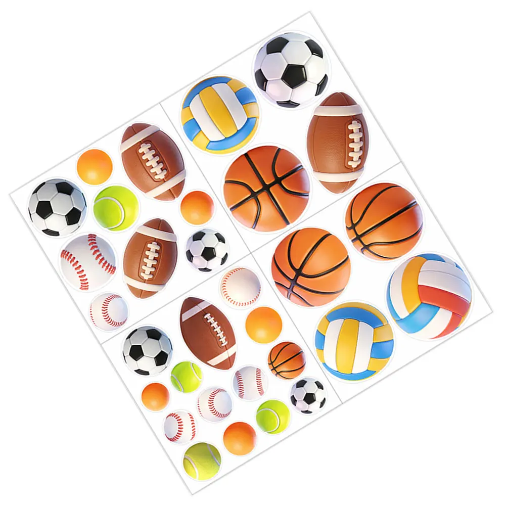 Four-Piece PVC Basketball Football Wall Stickers for Room Playroom Living Area and Kindergarten Interior Decoration