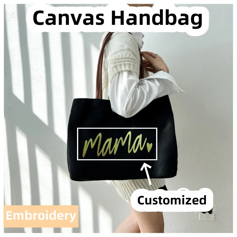 Canvas Bag Shopper Handbags For Women Custom Name Shoulder Bag Reusable Travel Female Student Tote Bag Festival Gifts