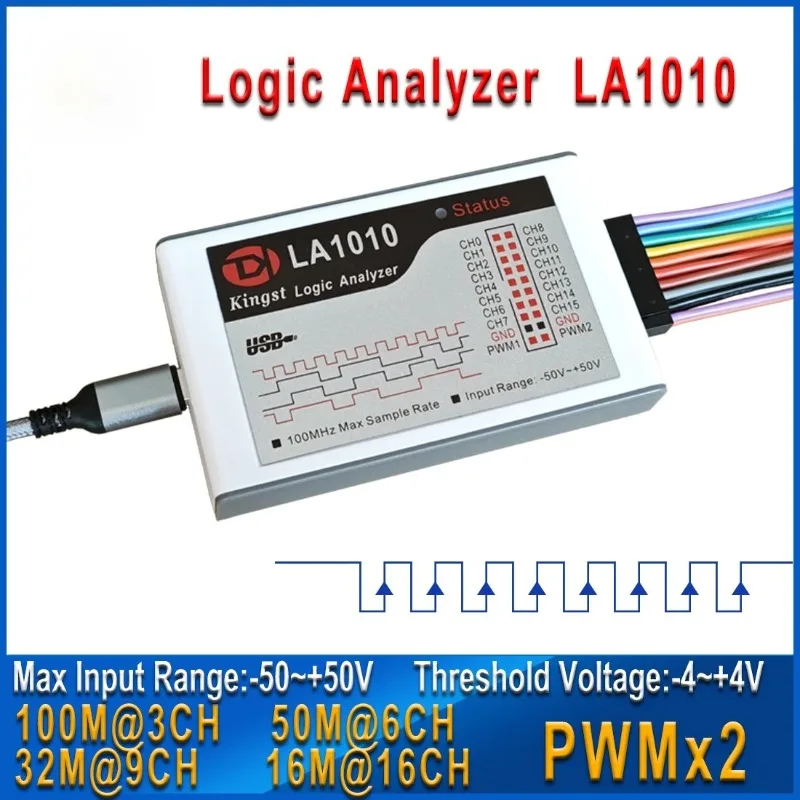 LA1010 USB  Logic Analyzer    100M max sample rate,16Channels,10B samples, MCU,ARM,FPGA debug tool english software