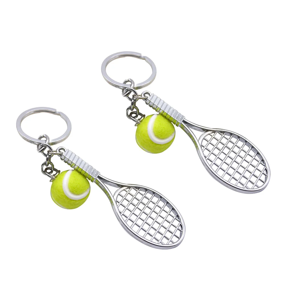 2 Pcs Keyring Accessories Tennis Keychain Basketball Mini Racket Bracelet Rings Bag Pendant Creative Gift Keychains Prize Miss