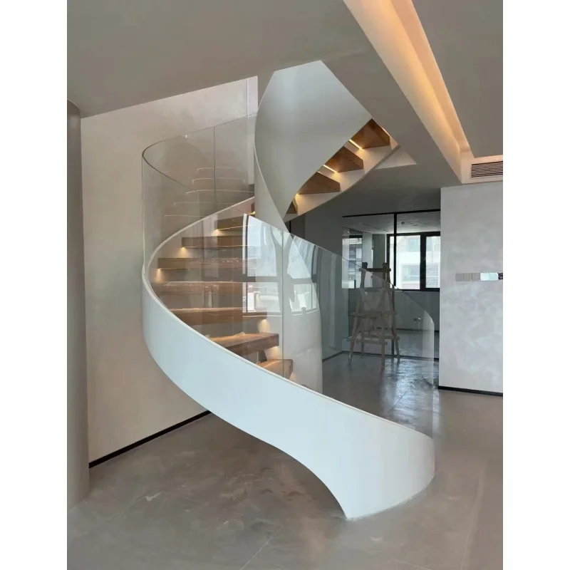 custom.ECT Modern Design Office Building Commercial Rotary Staircase Indoor Solid Wood Tread Staircases