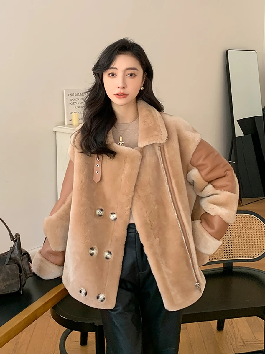 Winter Women Real Natural Merino Sheep Fur Coat Thick Warm Double-faced Fur Luxury Female Coats Genuine Leather Jacket