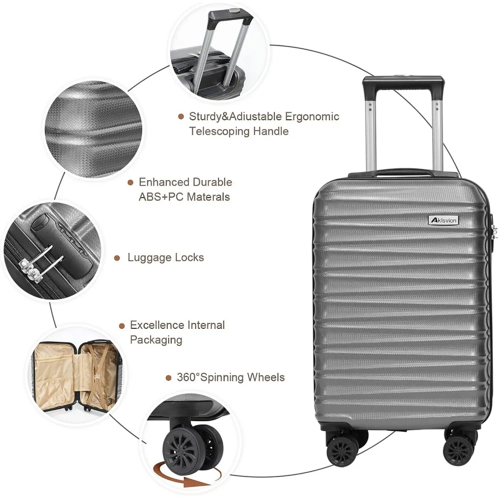 3-Piece Hardshell Spinner Luggage Set with Carry-On Suitcase, Weekender Bag, and Toiletry Bag - Grey Travel Essentials