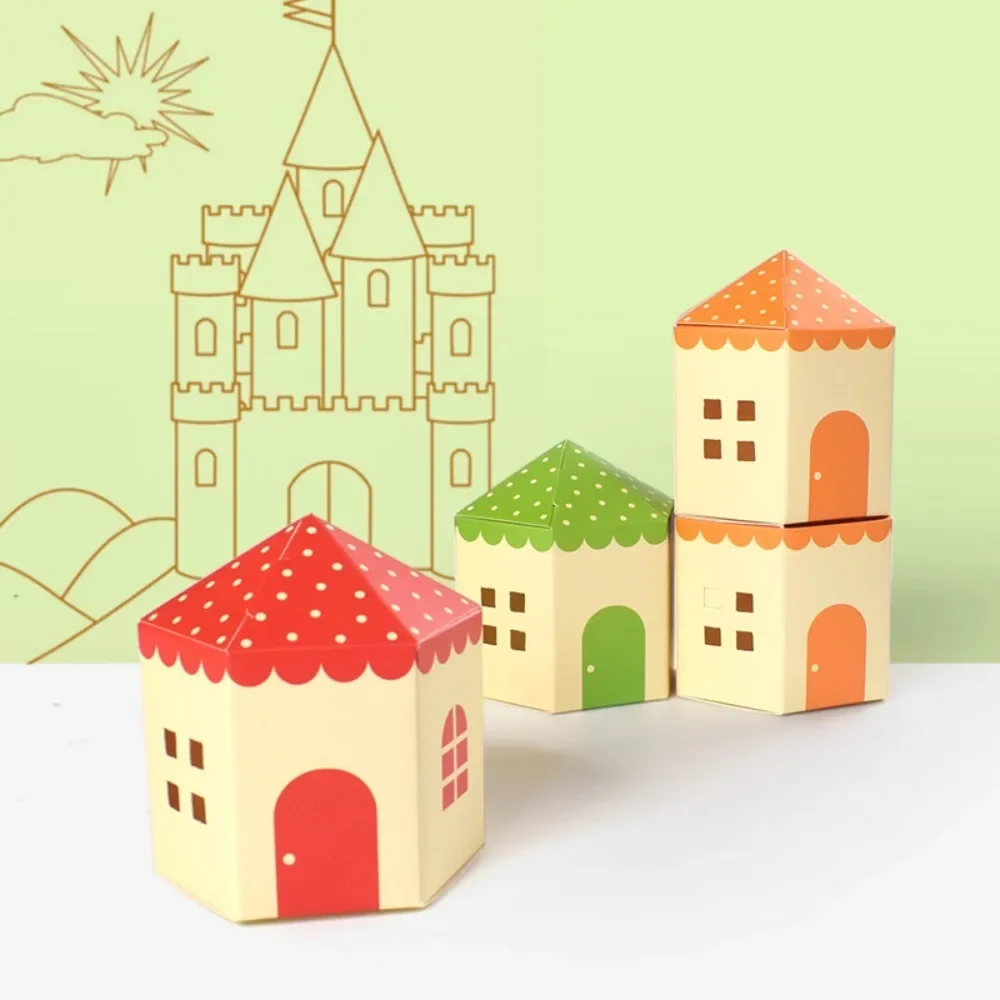 10pcs Color Castle Candy Box Simple Cartoon Candy Biscuit Packaging Paper Box Children\'s Festival Birthday Party Kids Gift Box