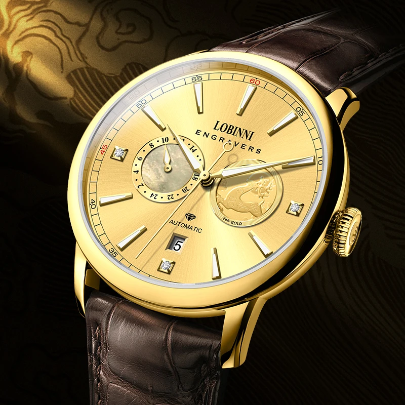 LOBINNI Elegant Style Automatic Watch for Man Waterproof Mens Gift Mechanical Wrist Watch Men