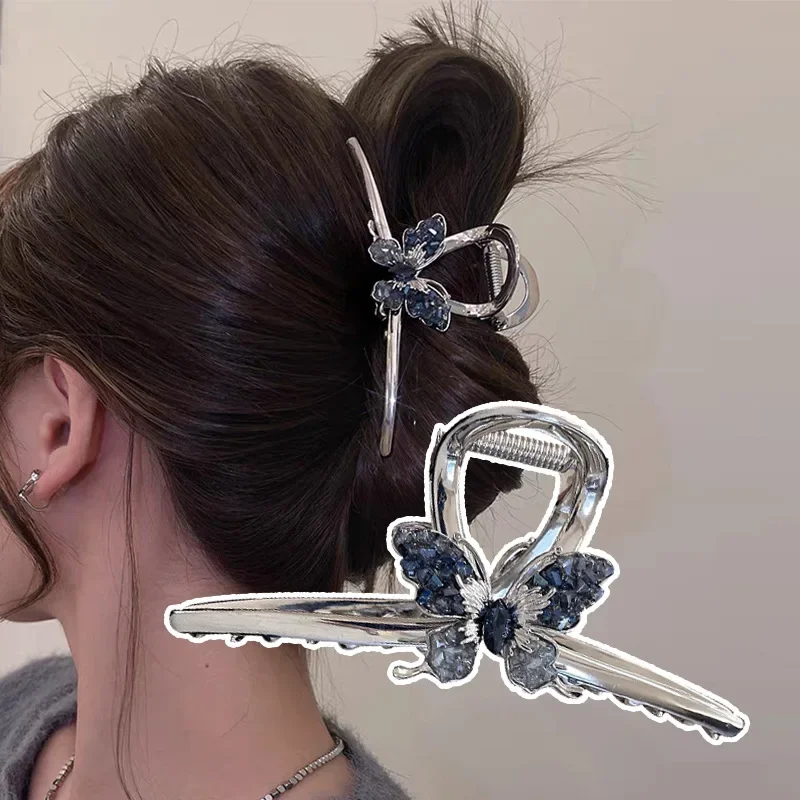 Blue Zircon Metal Butterfly Hair Claw Clips 2023 New Summer Trendy Charme Elegant Hairpin Headdress Acessórios de cabelo para mulheres