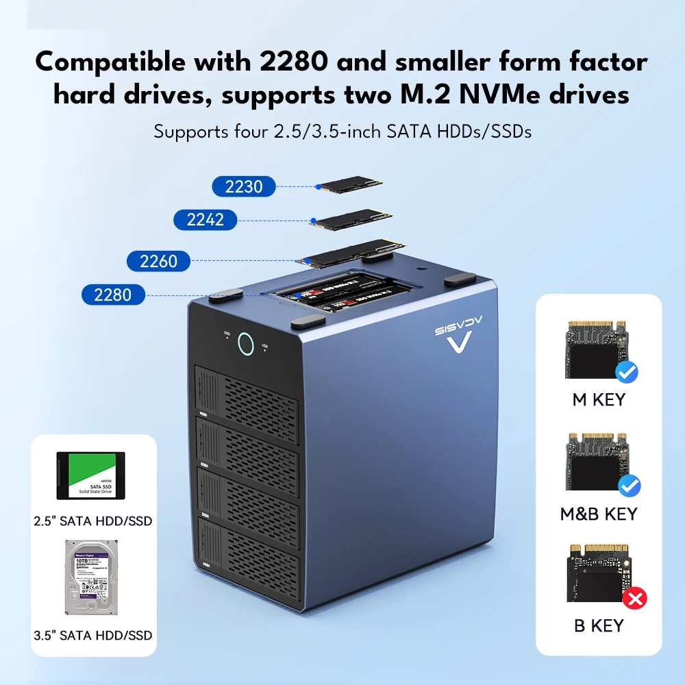 For 40Gbps Thunderbolt 4 Aluminum 6-bay Hybrid Array M.2 NVMe Enclosure