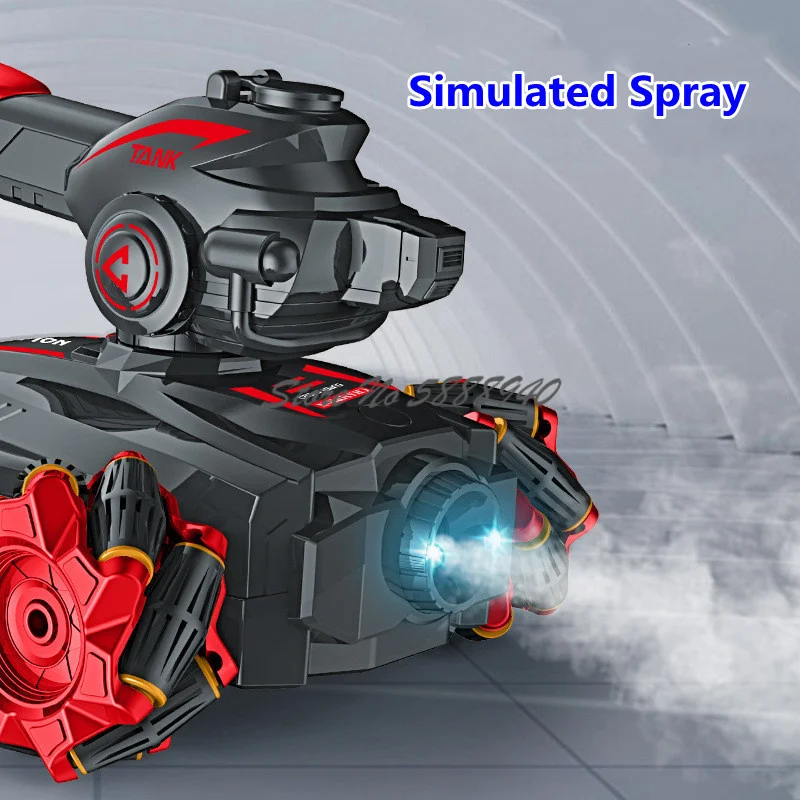 La bataille de balles de lancement simule le spray de fumée du réservoir 2.4G télécommandé 360 ° Montre rotative détection réservoir RC tout Terrain tout Terrain