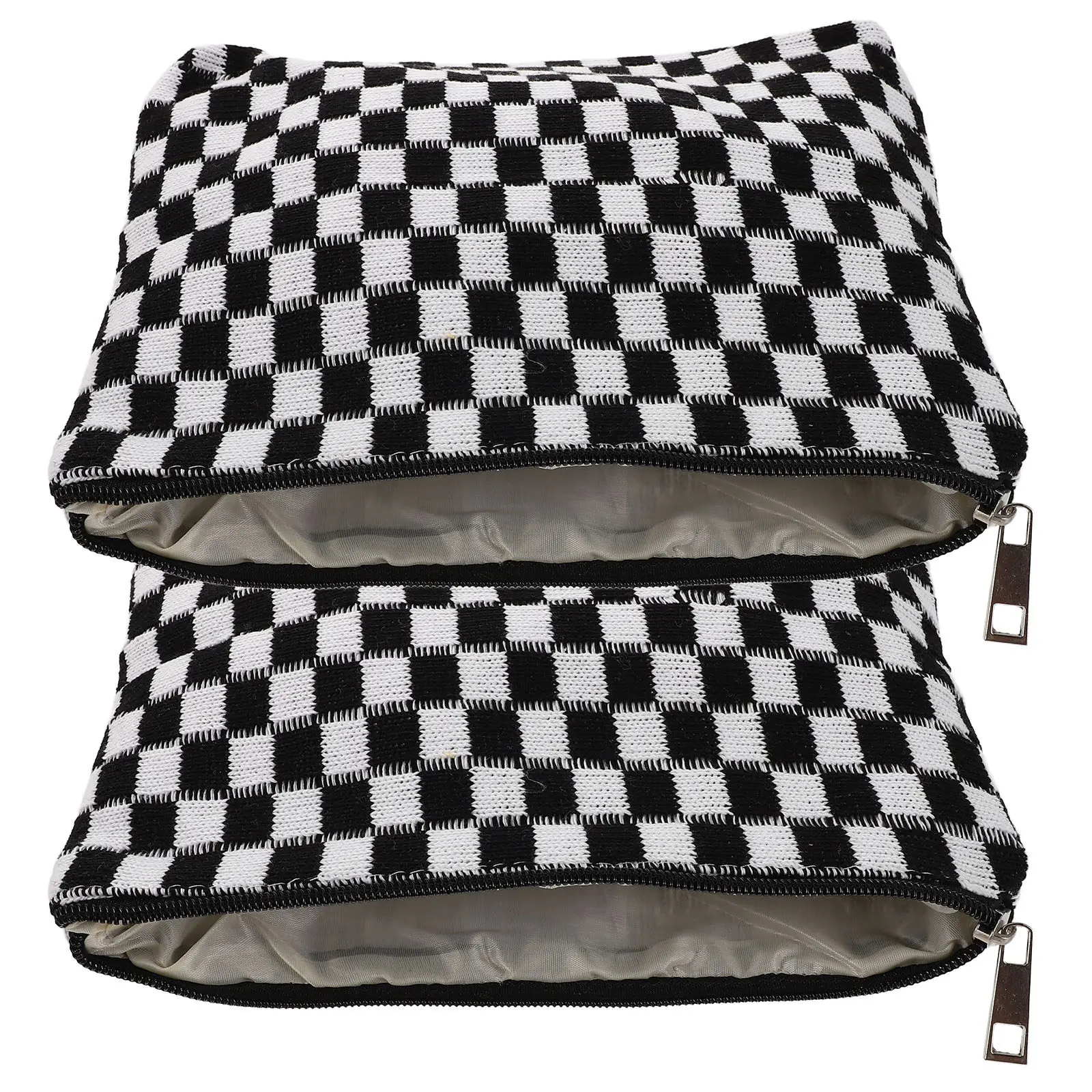 2Pcs Checkered Makeup Bag Knitted Large Capacity Travel Toiletry Organizer Hanging Storage Case for Women
