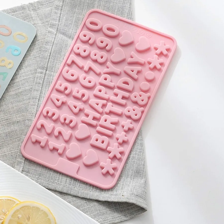 Small Letter Number Silicone Molds Set Candy Chocolate Non-stick Happy Birthday Cake Decorations Baking Mould 2 Pieces Pink