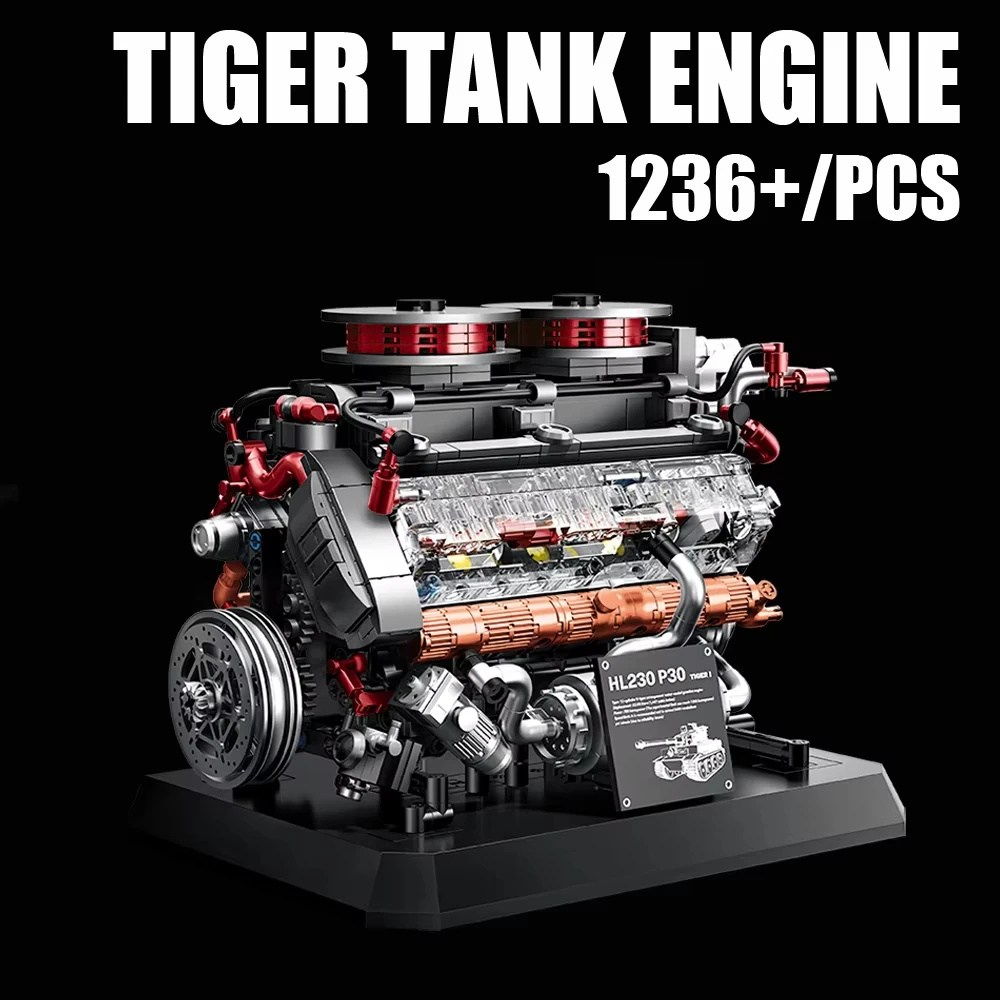 

WWII 1236 PCS Tiger Tank Engine MOC Building Blocks Set, DIY Military Series Mechanical Model, Home Decor Gift for All Ages