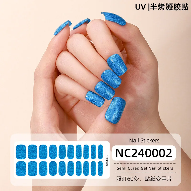 20Tips Explosion Flash Pure Gel Nail Wraps Enhancer Semi Curing Gel UV Half Roasted Nail Products Decorations Embossed Stickers