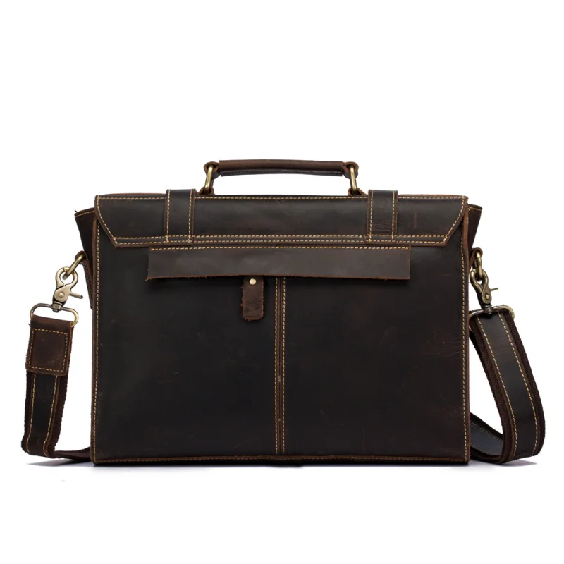 Handmade vintage men's handheld business briefcase leather messenger bag top cowhide simple shoulder bag cross-body bag