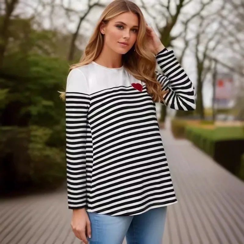 

Полосатая футболка с круглым вырезом для беременных. Модный и универсальный базовый топ. Модный мягкий и удобный с длинными рукавами.