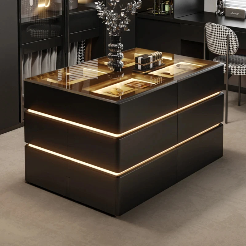 

Cloakroom Chest of Drawer Bedroom Jewelry Cabinet High-Grade Black Widened Locker with Lights