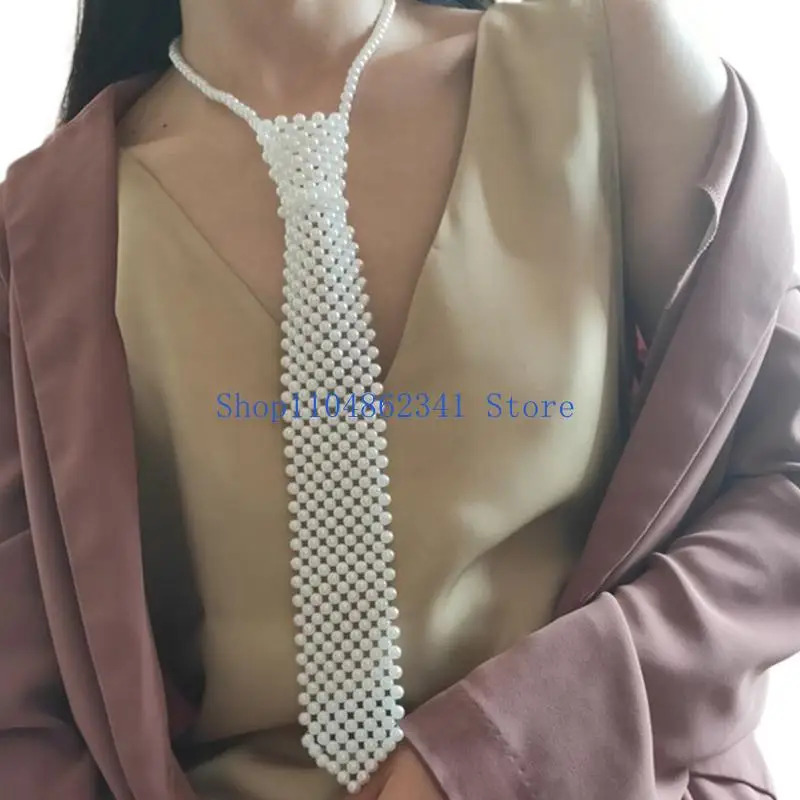 

5asd Fashion Adjustable Length Pearl Bead Bowtie College Ladies Shirts Bowtie