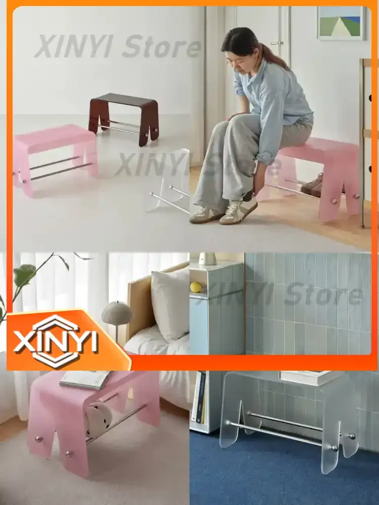 Acrylic Shoe Changing Stool for Home Entry Hallway Bathroom Footrest Storage Ottoman Footstool Furniture for Shoes