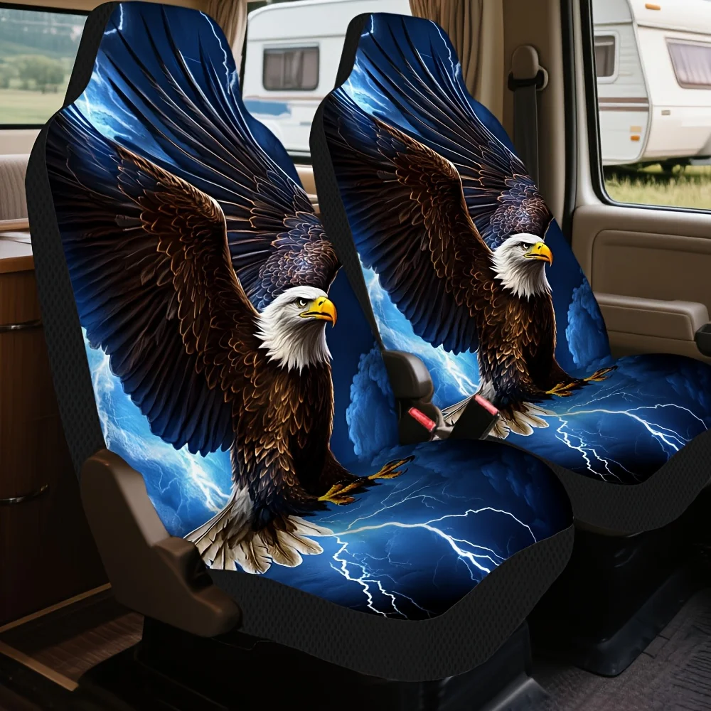 2pcs Universal Car Seat Covers Set, Stormy Eagle Strike Print, Chic Vehicle Seat Covers. Fits Holiday Village Trips & Daily Post