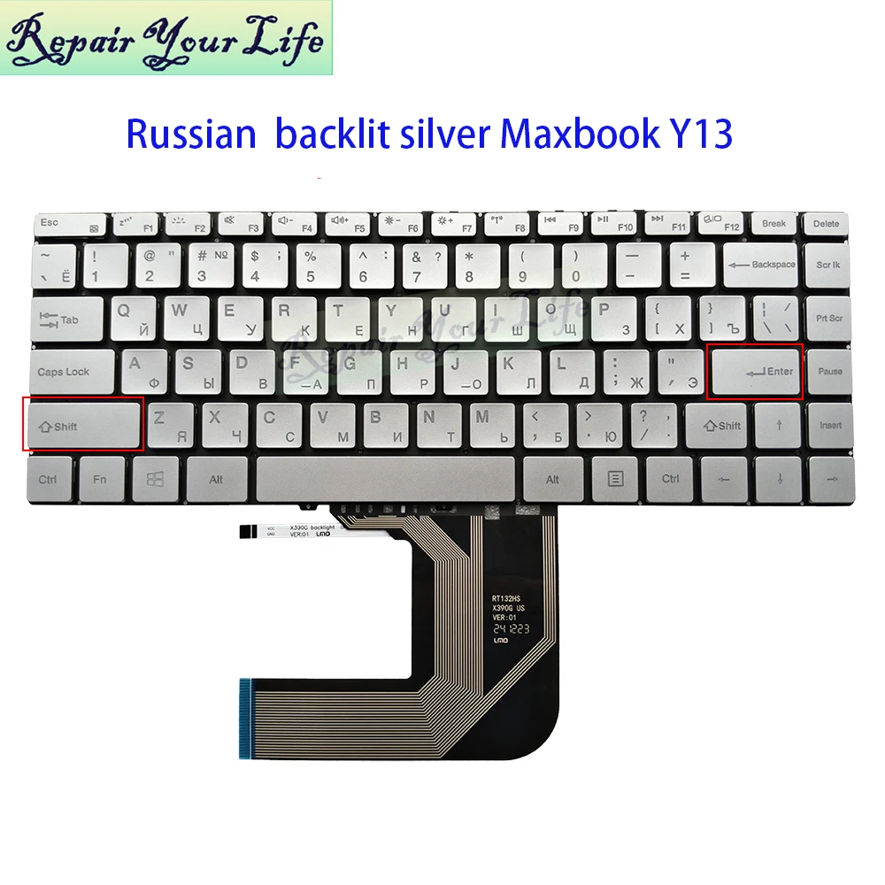 

Arabic Russian Keyboard Backlight For BMAX MaxBook Y13 13.3 MB30010010 XK-HS205 USA Keyboards Silver Keycaps Notebook Teclado