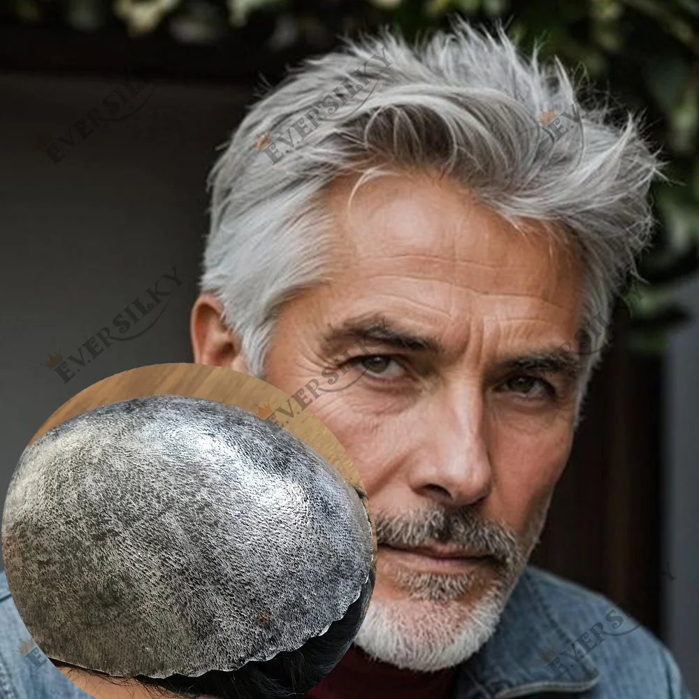 

Незаметный 30-миллиметровый волнистый серый парик-протез из натуральных волос, самые дешевые парики 1B80 1B30, тонкий силиконовый полиуретановый топпер для пожилых мужчин, естественная линия роста волос
