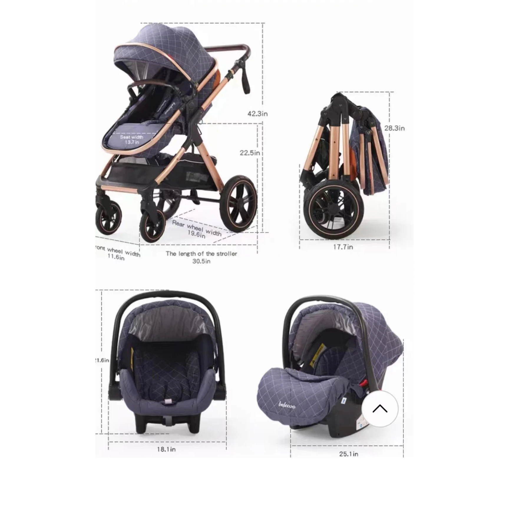 Poussettes légères avec siège auto, système de voyage pliable de luxe 3 en 1, combinaison de couffin de jogging pleine grandeur, poussette Electrolux