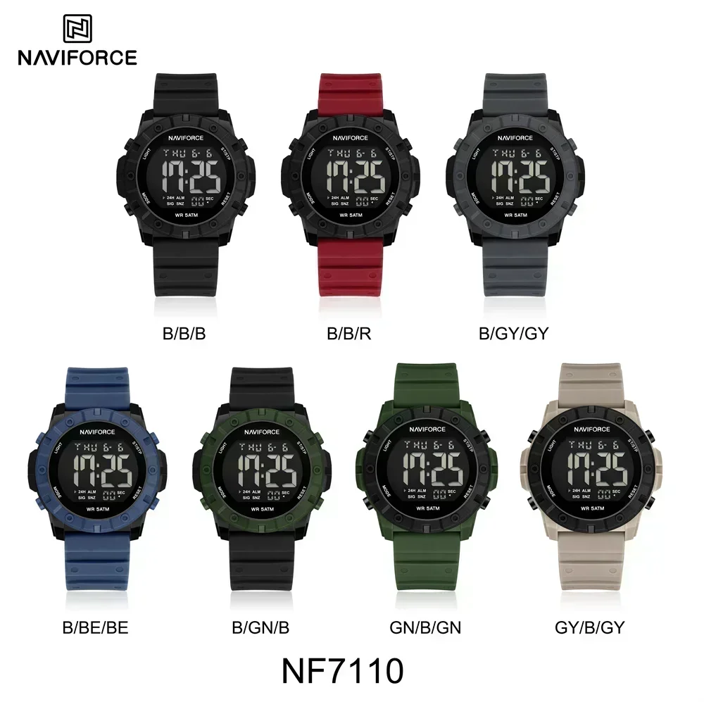 NAVIFORCE NF7110 Digital Watch Men Military Sport Chronograph Wristwatch Date Week Waterproof Original Electronic LED Clock