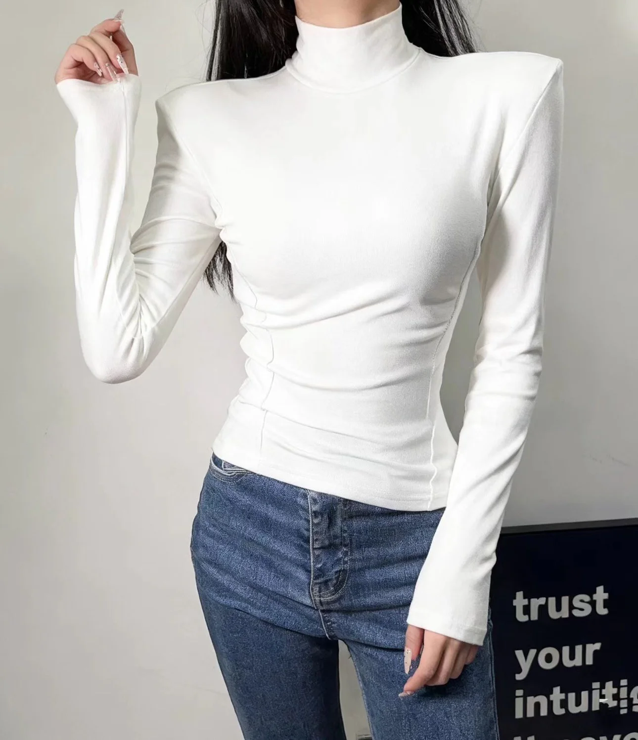 

Зимняя футболка с высоким воротником Long Sve Thin Fce ort Base Layer Pure Color Slim Fit Commute Sle Женский топ