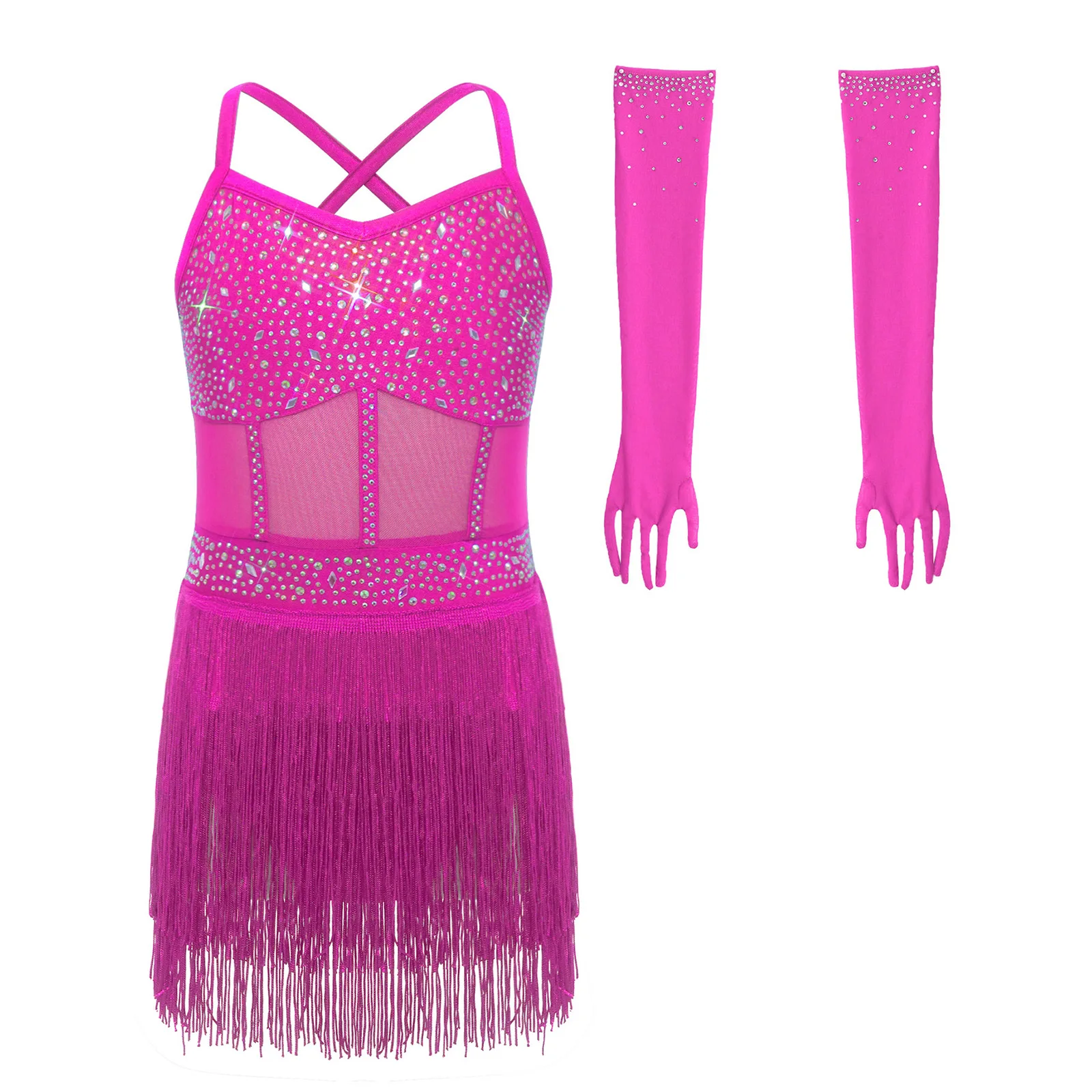 Children Girls Latin Jazz Dance Bodysuit Cha-cha Tango Rumba Samba Ballroom Salsa Ballet Skating Gymnastics Leotard Dress image 2