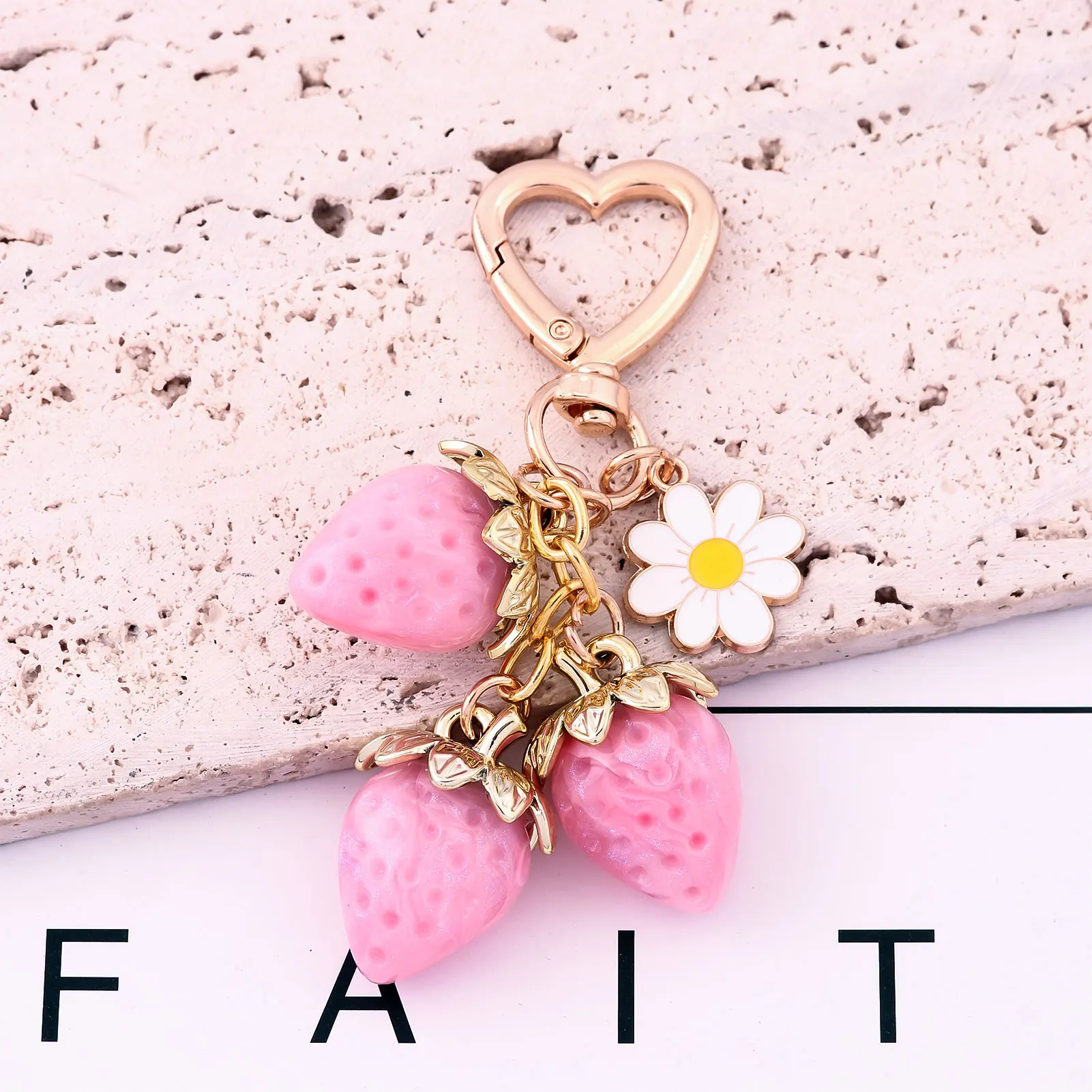 Cute Strawberry Bag Pendant Keychain Kawaii Heart Flower Daisy Key Chain for Women Girs Bag Purse Pendant Accessories Gift image 5
