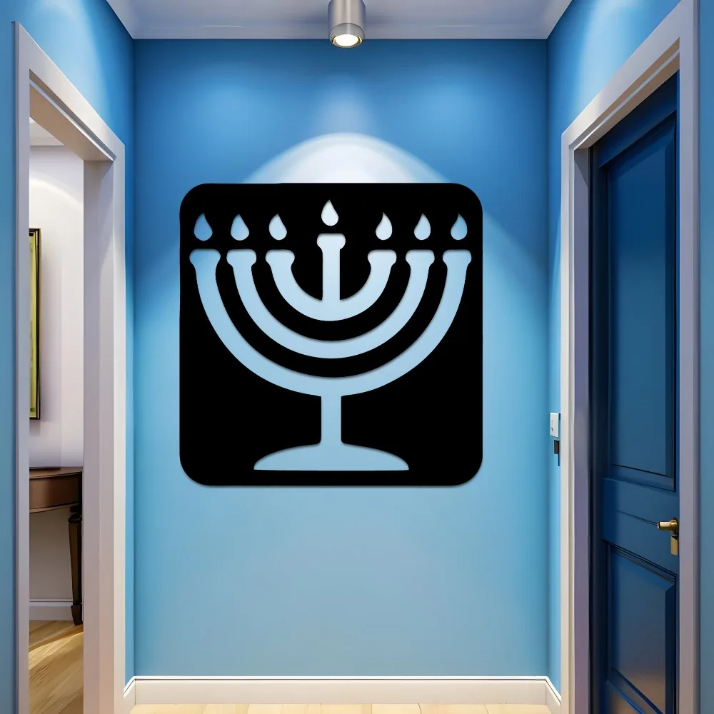 CIFBUY Iron Wall Art Vintage Menorah Metal Sculpture Laser Cut Heavy Duty Black Sign Weather Resistant Home Office Decor view 4