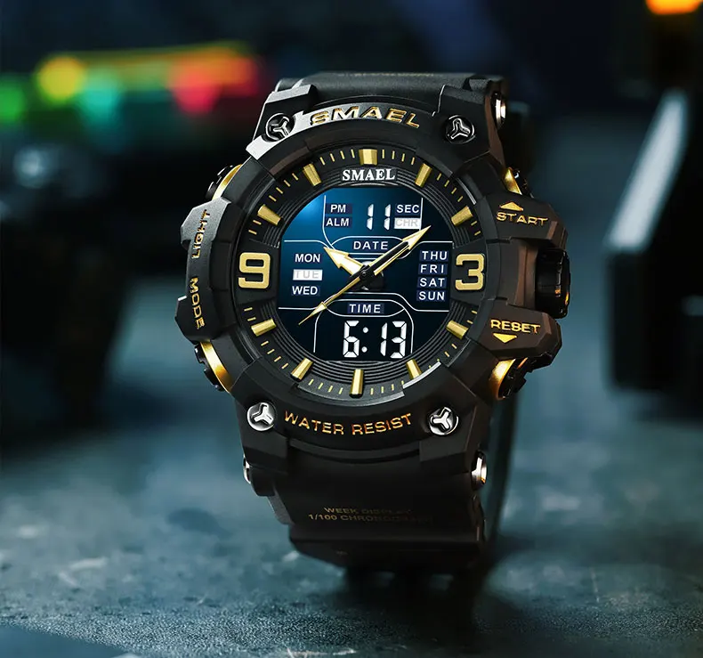 SMAEL 8049 Watch Sport LED Light Alarm Clock Dual Time Display WaterproofWeek Auto Date Wristwatches Quartz Sfd75b58e46f04228860786e337ce9eccT