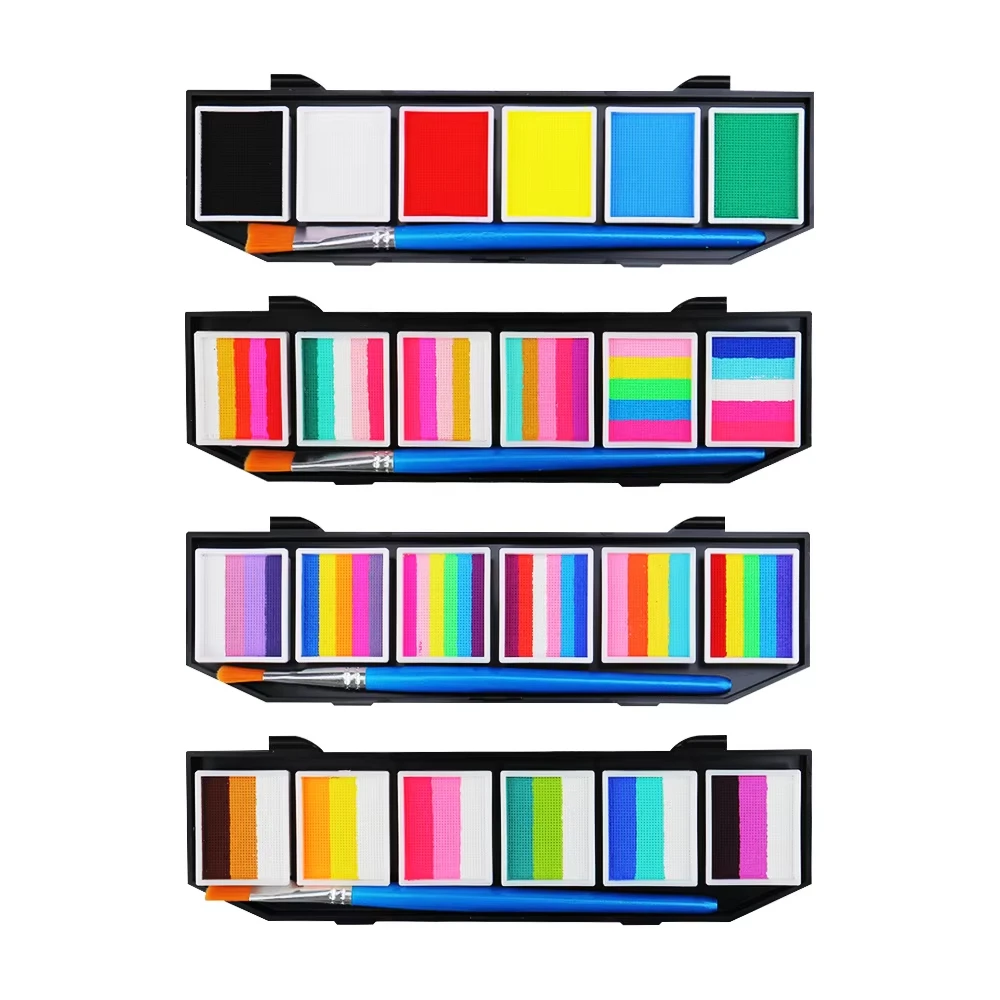 Pintura corporal facial a base de agua o niños y adultos con pincel, pigmentos de pintura de Color del cuerpo humano Soluble en agua, maquillaje de escenario de Color facial