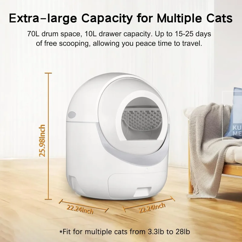 Self cleaning cat litter box, automatic cat litter box with app control odor removal safety protection for multiple cats